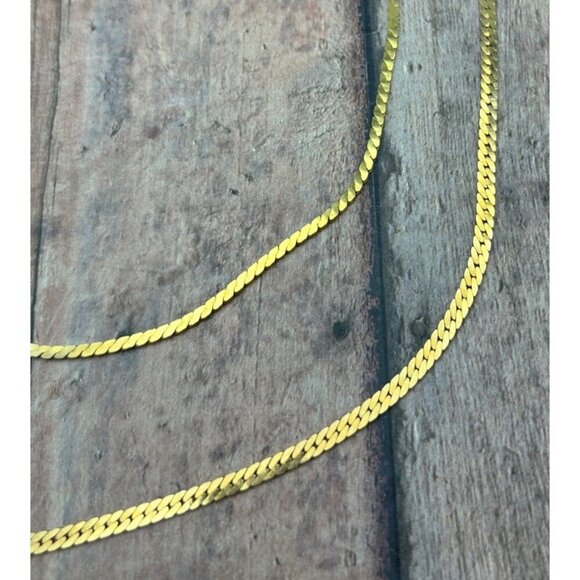 Gold Tone Herringbone Double Strand Chain Necklace Convertible 2 Chains 17" 21" - Picture 4 of 12